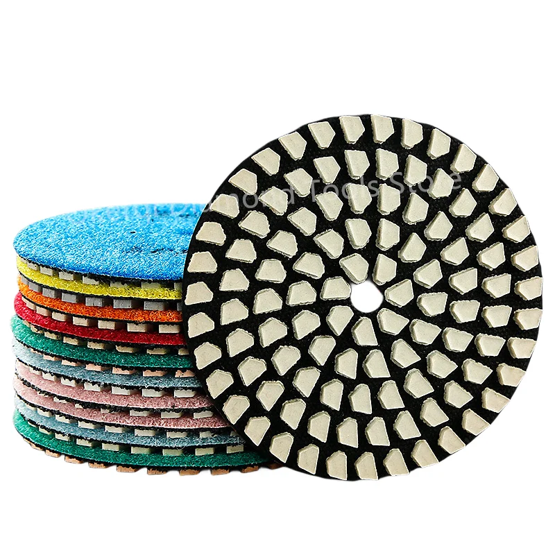 

7PCS 3" 4" Dry Polishing Pads 80mm 100mm Sharp Flexible Diamond Polishing Pad For Granite Marble Concrete Stone Sanding Disc