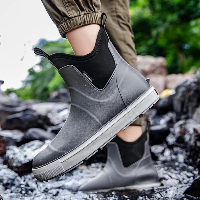 

Универсальная повседневная непромокаемая обувь со средней трубкой, мужская модная походная обувь, противоскользящие износостойкие уличные непромокаемые сапоги, рыболовные ботинки