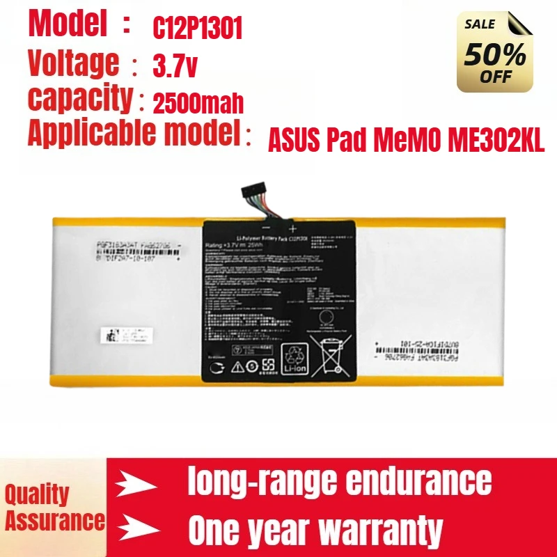 

For ASUS Pad MeMO ME302KL Laptop Battery C12P1301 C12P1302 3.7v 2500mAh