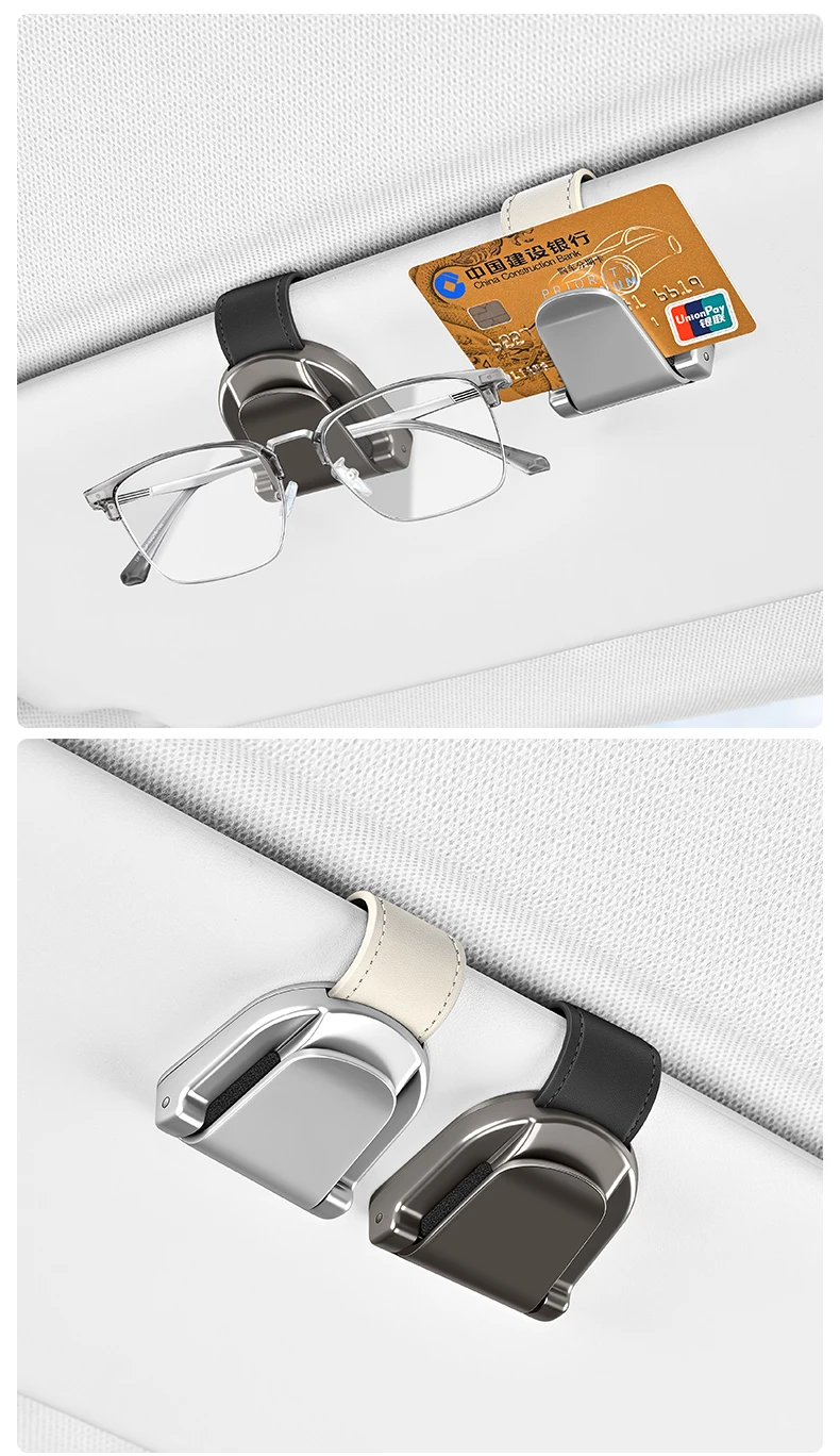Luxuriöser Brillenhalter aus Legierung für das Auto, Brillenaufbewahrungsclip für den Autoinnenraum, Organizer-Zubehör, Karten- und Sonnenbrillenhalter – Detail 17