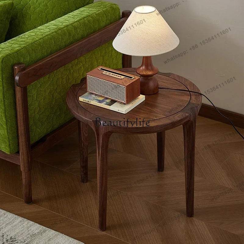 Customizable North American black walnut all solid wood rounded corner table household American retro small round table
