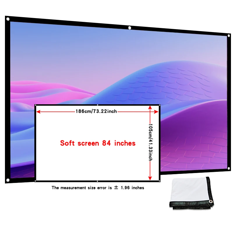 Schermo di proiezione portatile da 84 pollici. Schermo di proiezione traforato con bordo bianco nero. Pieghevole. Stirabili.