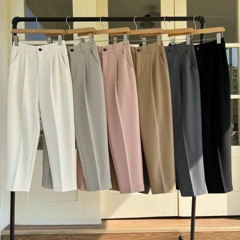 Korean New Spring Summer Thin Pants Women Elastic Waist Suit Pants Women's 2027 Nine-point Casual Straight-leg Pants Ladies