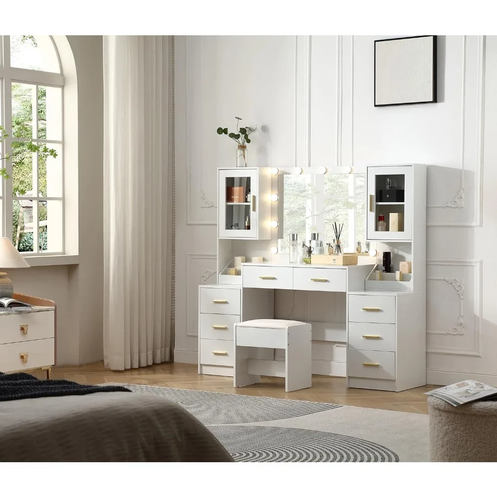 

Extra Large Vanity with Folding Up Mirror and Lights,58.3'' Makeup Vanity Desk with Mirror and Lights,Outlet