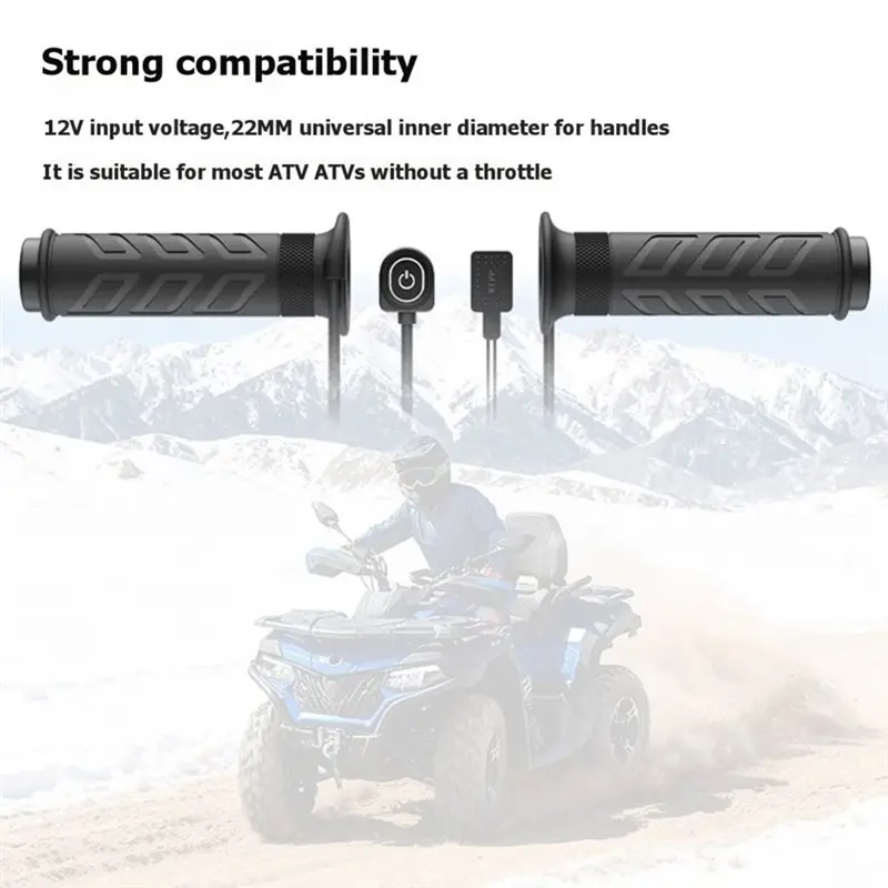 For 22Mm 12V ATV Heated Handlebar Grips With 5+ 1 Heat Level Settings Memory Function For Snowmobile Beach Buggy