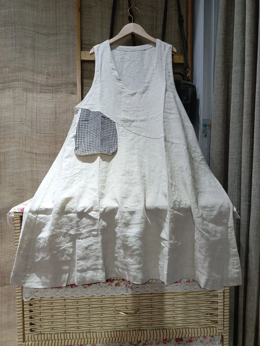 Ailaia Verano Nuevo Suelto Corte Lino Svel V-Ne Dr Casual Versátil Color Puro T Dr para Mujer