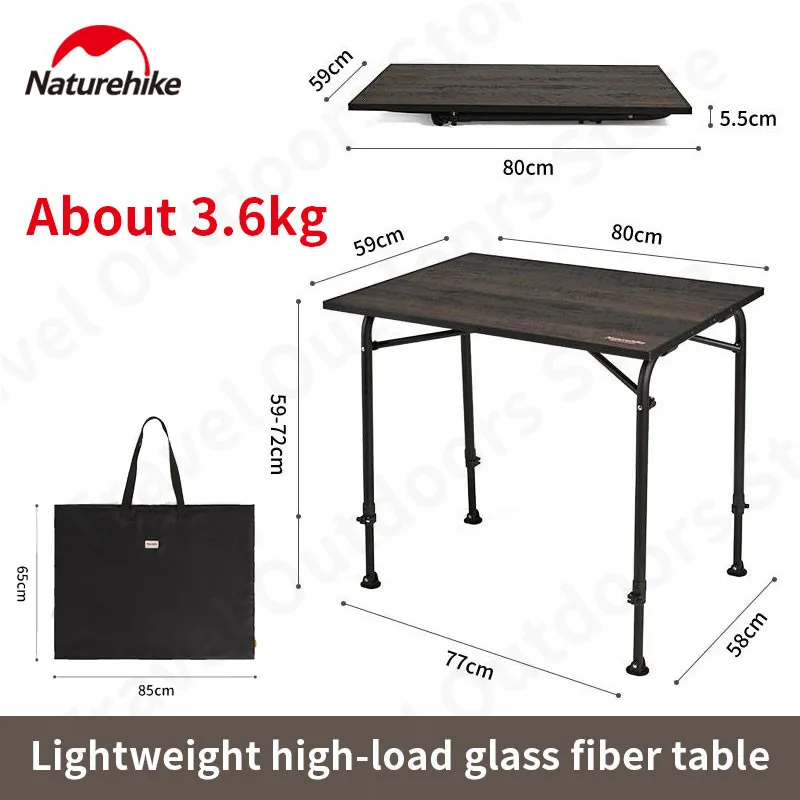 Naturehike Camping Ultralight Glass Fiber Folding Table Outdoor Portable Adjustable Height Picnic Garden Dining Table 30kg Load