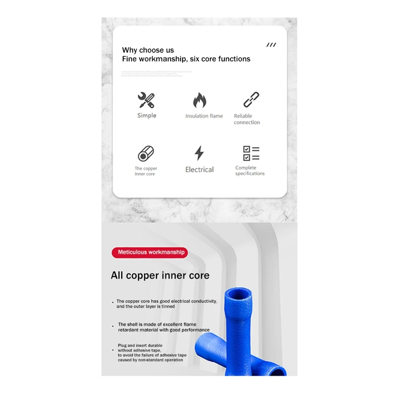 1000PCS Cold Press Terminal Long Blue Fully Insulated Intermediate Connector BV2 Intermediate Connection Terminal