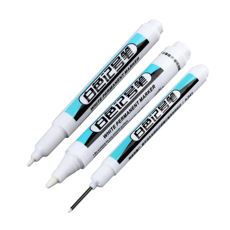 Imagem -06 - Oleosa Impermeável Marcadores de Pintura Permanente Canetas Marcadoras Brancas Fontes de Arte para Madeira Plástico Couro Vidro Pedra Metal 0.7 mm 1.0 mm 2.5 mm