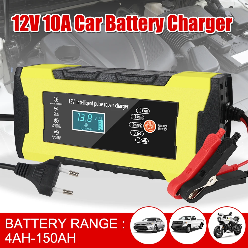 

Auto Pulse Repair Automatic Smart Fast Car Motorcycl Battery Charger Digital LCD Display 12V 10A Intelligent Fast Power Charging