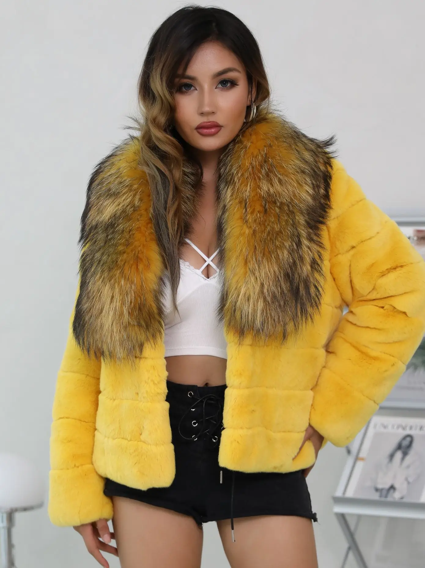 MISSJANEFUR Raccoon Fur Jacket Luxury Women 2022 Fluffy Full Real Fur Outerwear Wholesale Custom Thick Warm Female Winter Coat