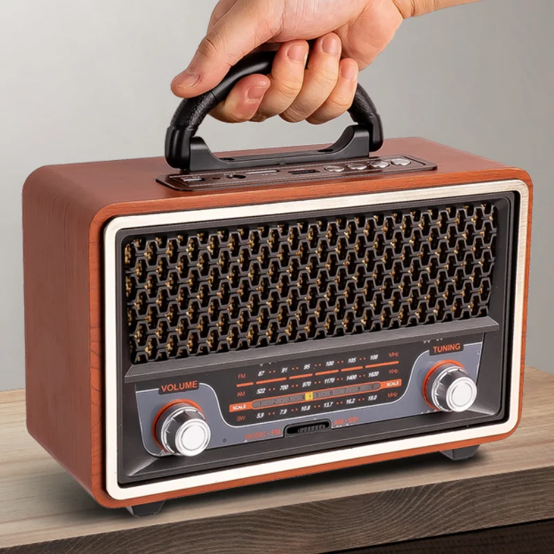 Rechargeable SW FM AM Multiband Wooden Retro Home Radios With Bluetooth Bass Speakers Wireless Vintage Radios With USB TF Player