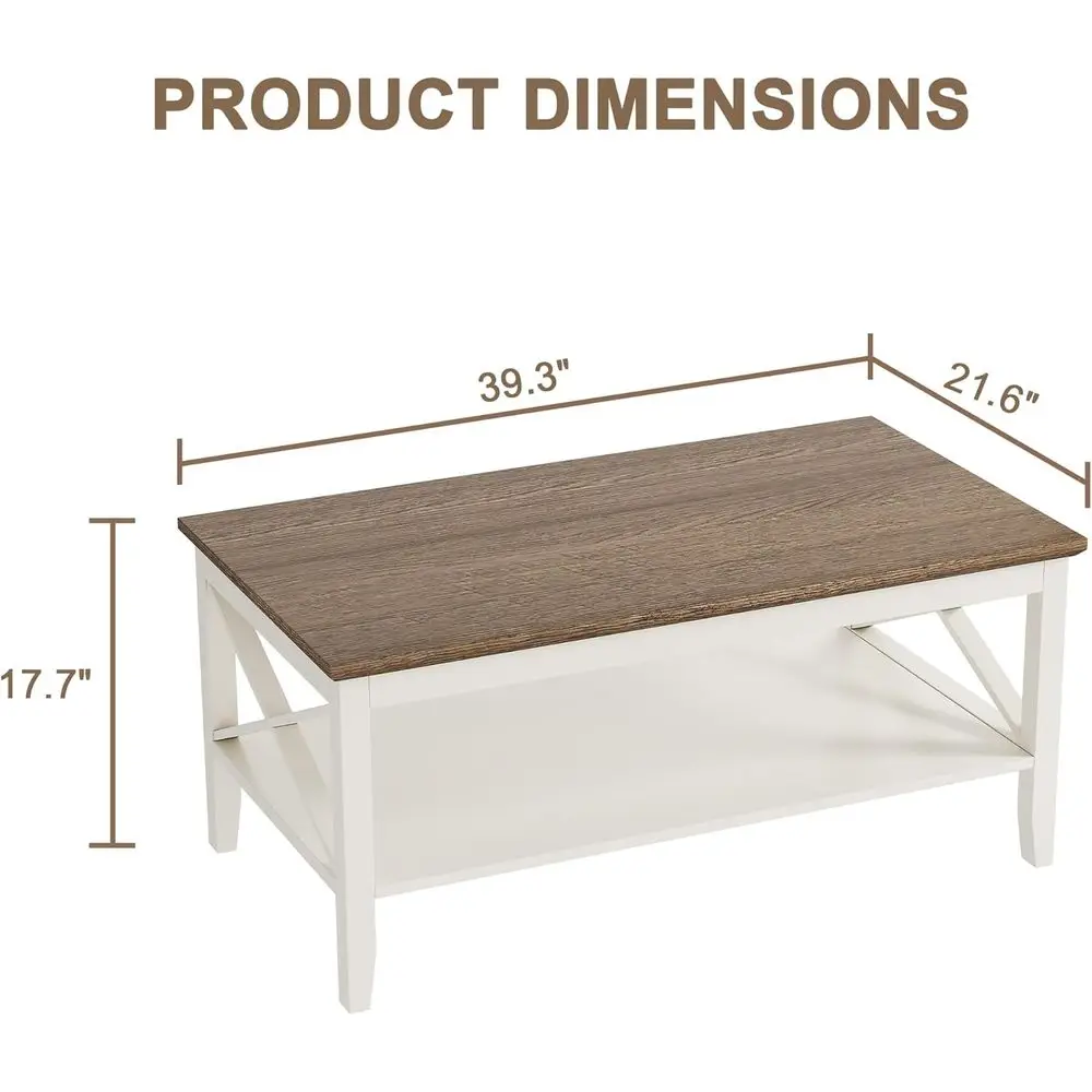 طاولة قهوة خشبية ريفية بأرجل سميكة وتخزين لغرفة المعيشة #2