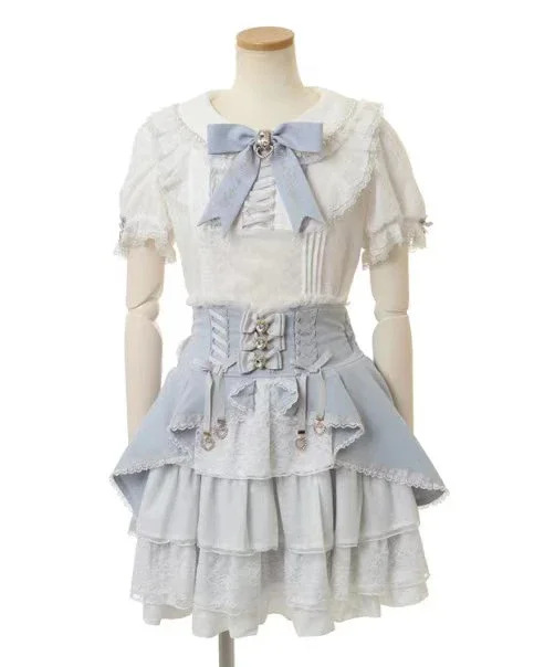 Chemisier japonais Lolita Sweet pour femmes, chemise à manches courtes, haut pour filles, dentelle biscuits, gros nœud, nouveau t-shirt d'été