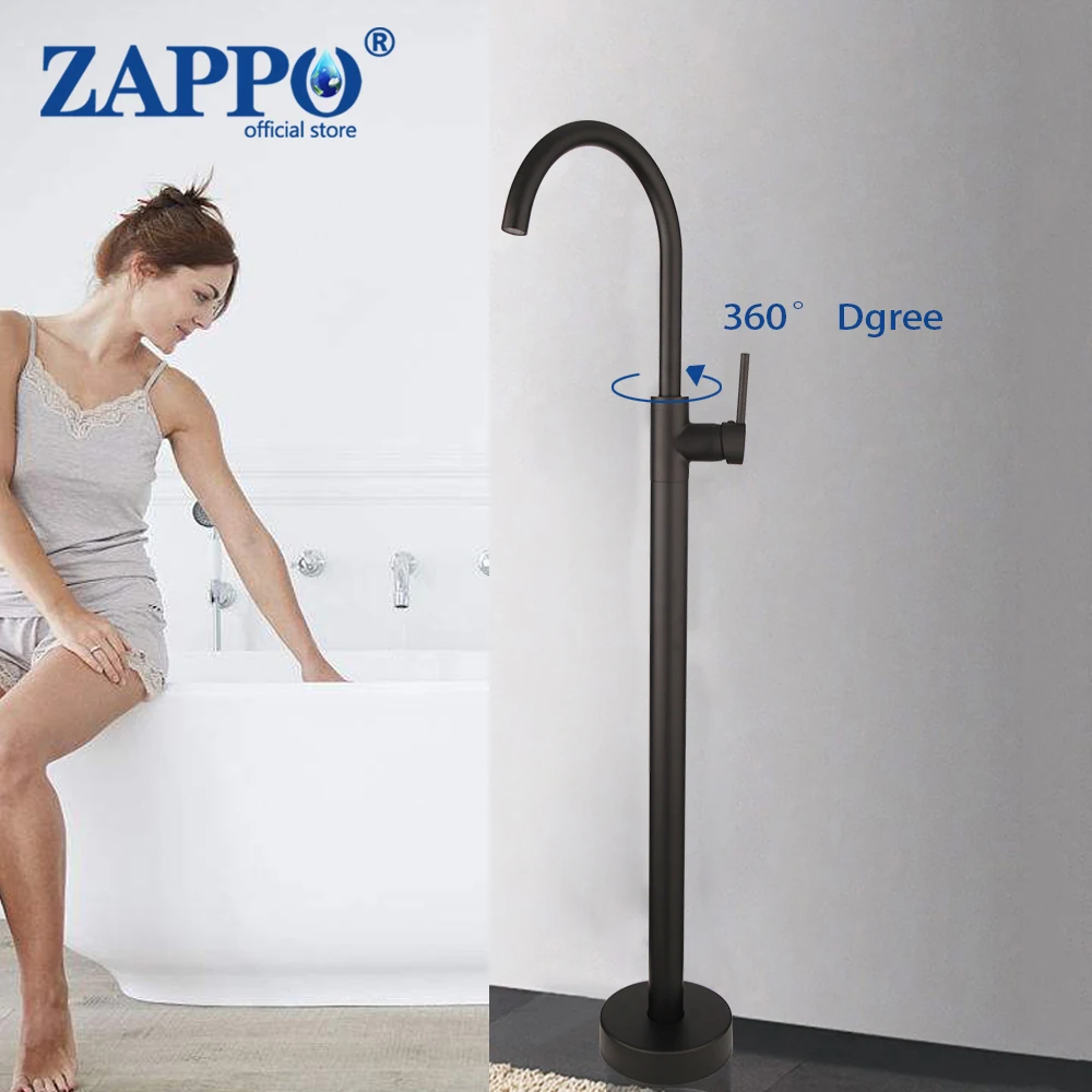 

ZAPPO Matte Black Bathtub Shower Faucet Free Standing 360 Swivel Bath Mixer Single Control Floor Mounted Shower Bathtub Faucets