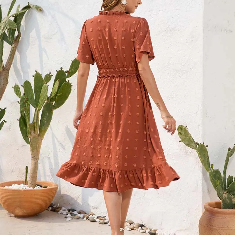 Casual solto feminino verão manga curta vestido longo elegante plissado praia vestido de verão sexy dot em camadas sólido decote em v maxi vestidos