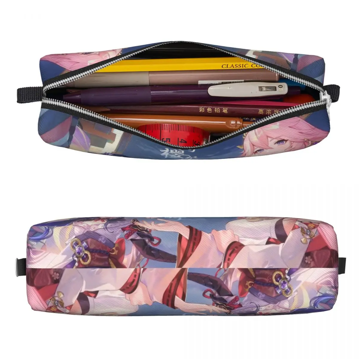 Yae Miko Genshin Impact Raiden Shogun Pencil Case, Creative Pen Holder, Kids Large Bag, Papelaria para Estudantes, Presente da escola