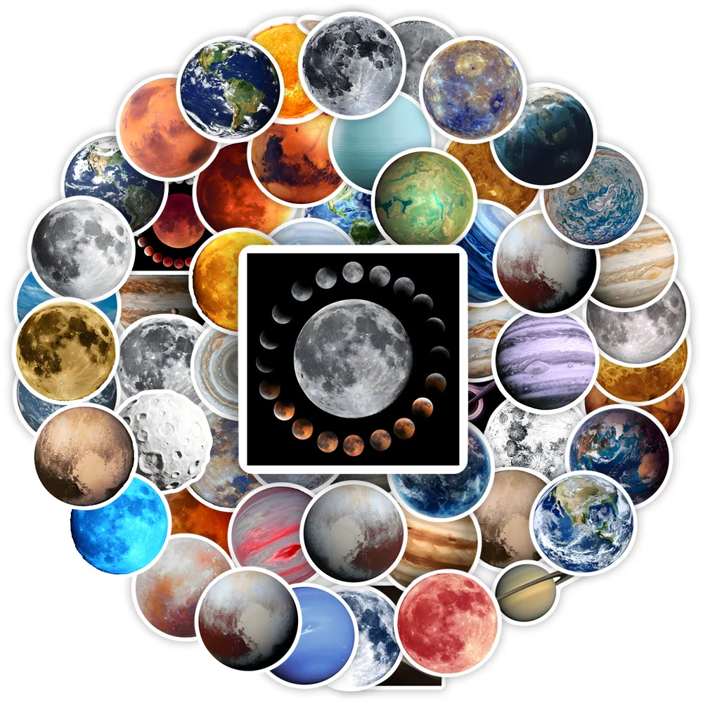 Planet Universe Stickers Galaxy Moon Earth Mars DIY Toy Gift Decorative Graffiti Decal for Phone Laptop Scrapbook Waterproof