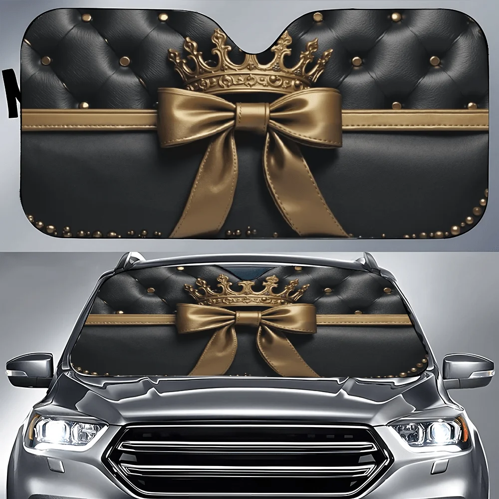 Black Purse With Golden Crown | Universally Applicable Polyamide Car Sunshade, Front Window Sun Cover, Durable Visor For Car Dec
