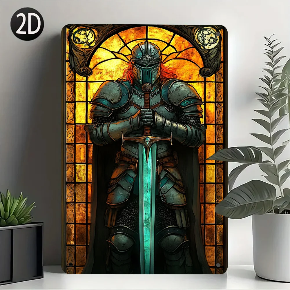 Medieval Knight Iron Wall Art Sign - Multipurpose Hanging Decor for Restaurants, Home, Patio, Garden, Garage, Bar, Cafe H