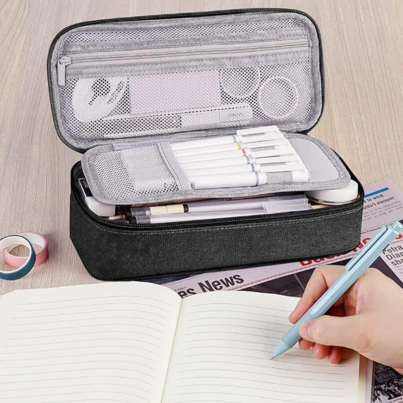 Pen Storage Bag Pencil Case 2 Layer Large Capacity Cosmetic High Quality Study Supplies Simple Student Stationary Boxes