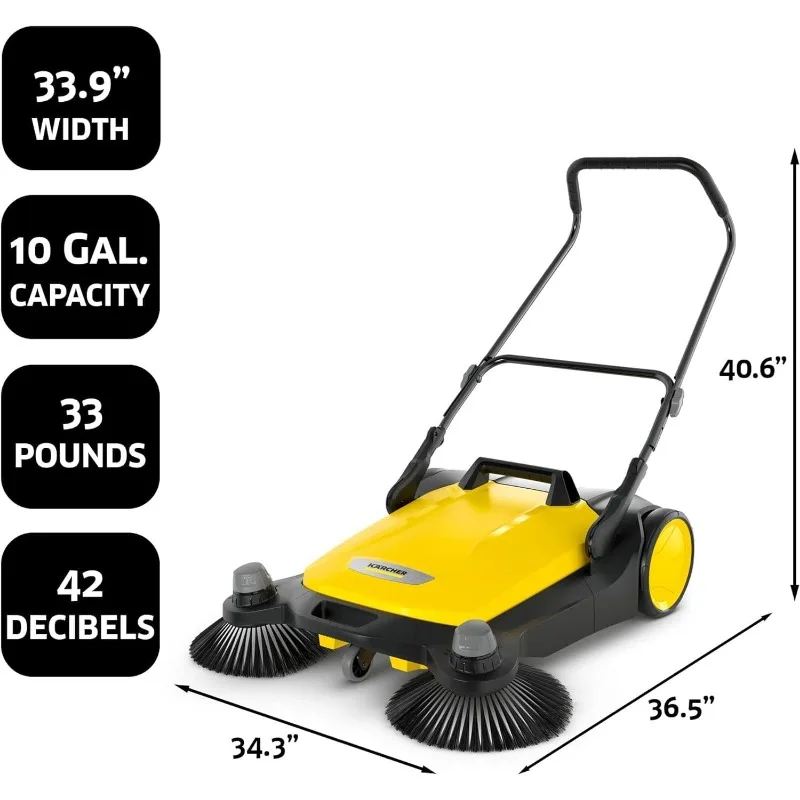Imagem -03 - Empurre Mão Vassoura Pavimento para Outdoor s6 Twin Walk Behind 10 Galões de Capacidade 33.9 Largura de Varredura Varre até 20.300 Pés Quadrados Hora