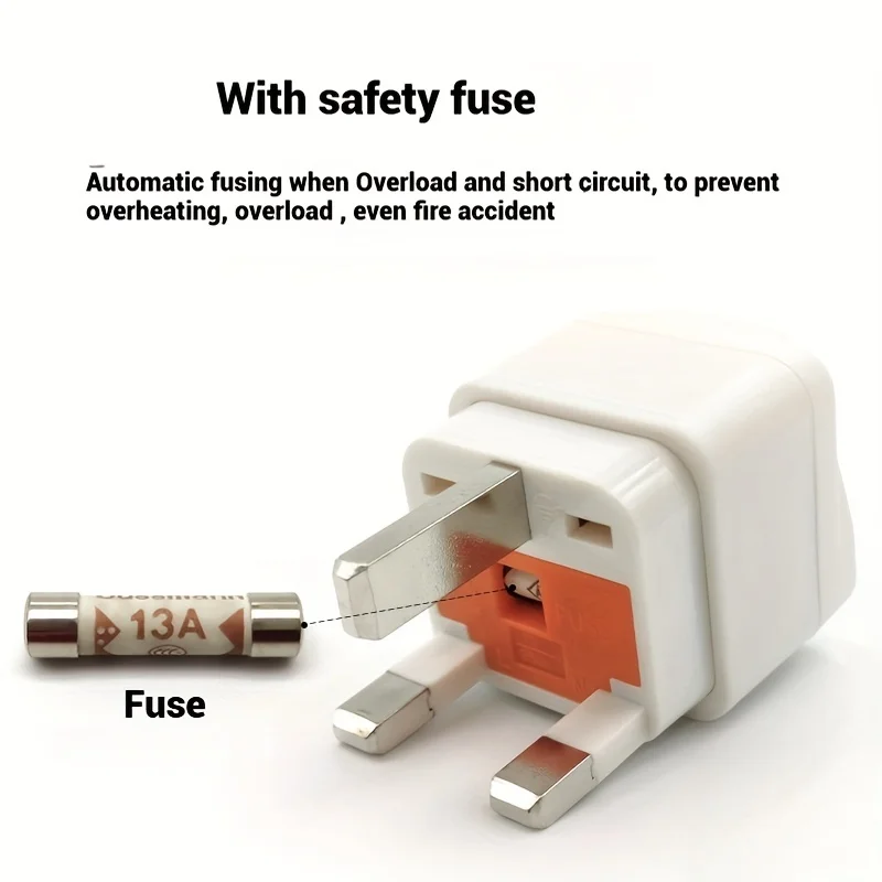Global To UK Travel Plug Adapter with Fuse, 2/3 Pins To 3 Pins UK Travel Plug, for America, Germany, Australia Appliances Etc.