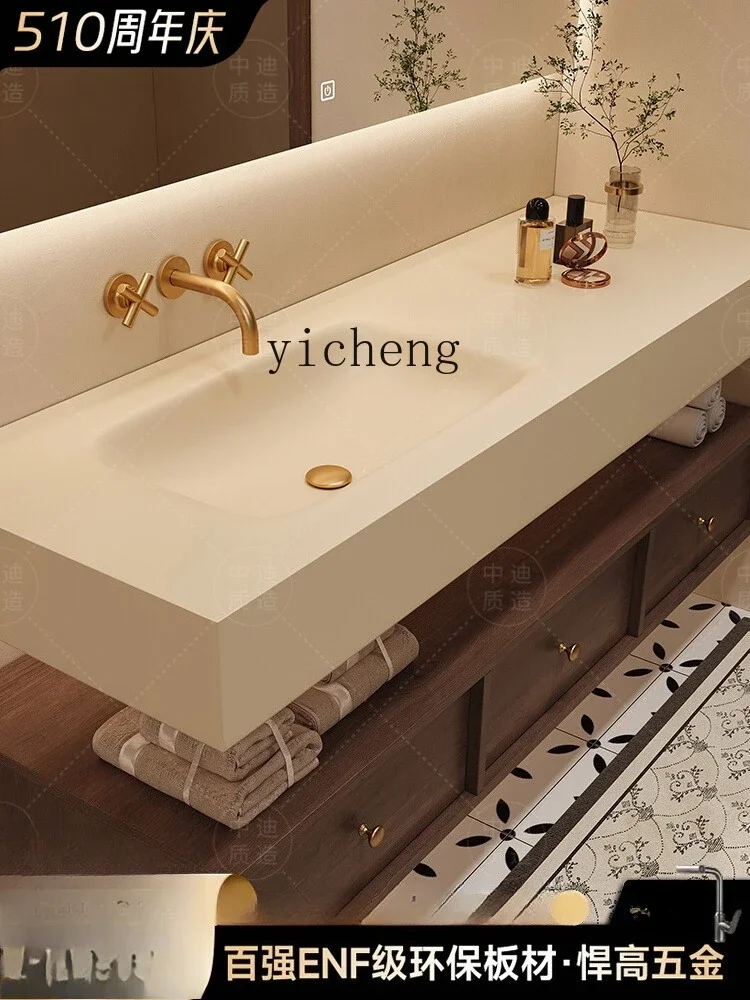 ys-13 medieval style rock slab hot bending integrated basin new bathroom cabinet toilet washbasin high-end customization