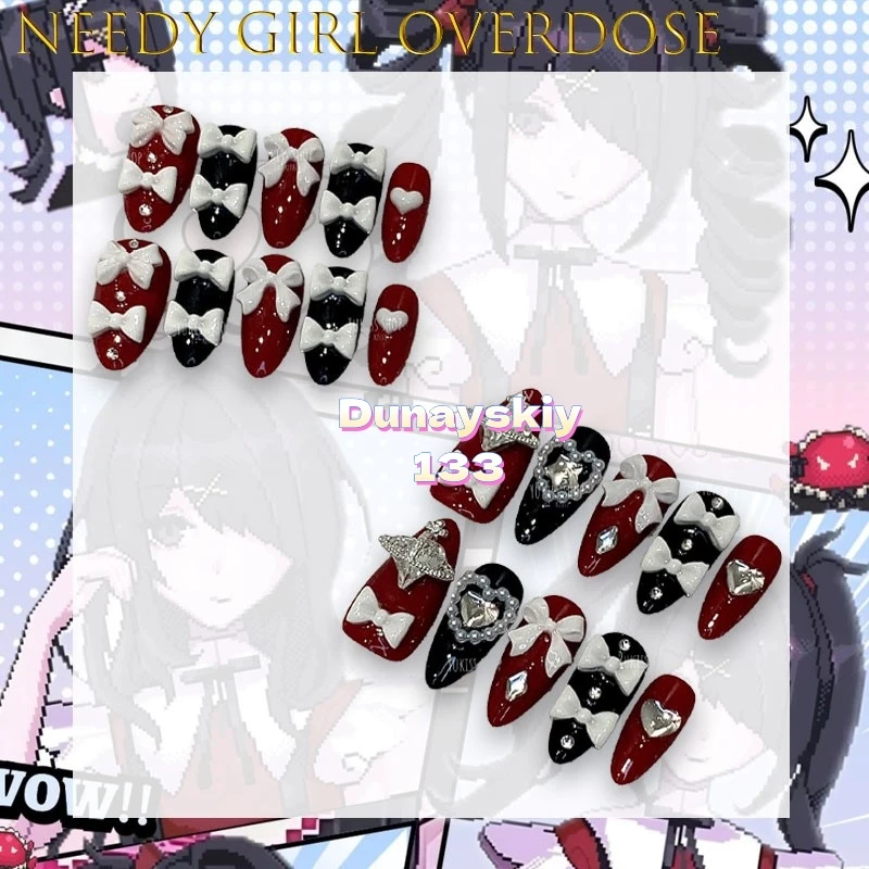 Needy Girl Overdose Ame Chan Y2K Kawaii Glitter Nail Art - Uñas postizas para fanáticos de ídolos virtuales, estilo anime, Dangel Jirai Kei