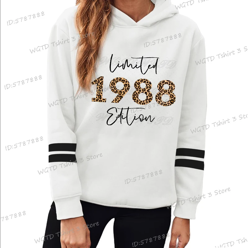 Women Hoodie Limited 1988 Edition Classic Leopard Print Birthday Year Sweatshirt Gifts Vintage Fashion 1980 To 1989 Female Hoody