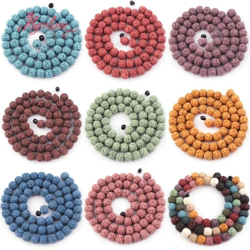 6/8/10mm Round Multicolor Sponge Volcanic Lava Rock Natural Stone Loose Beads 15 inch for DIY Jewelry Making Necklace Bracelet