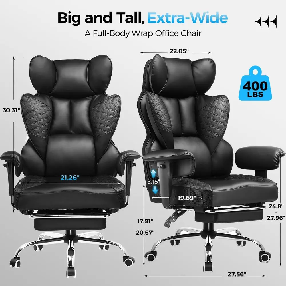 

Big and Tall Office Chair Heavy Duty Wide Ergonomic Gaming Chair with Deluxe Embossing Designed Leather with Foot Rest,150Recli