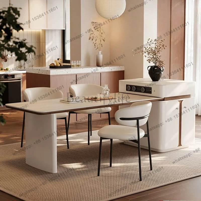 FG Kitcjen Pliante Furniture Modern Deluxe French Cream Wind Slate Dining Tables Set Simple Premium Retractable Island Dining Ta