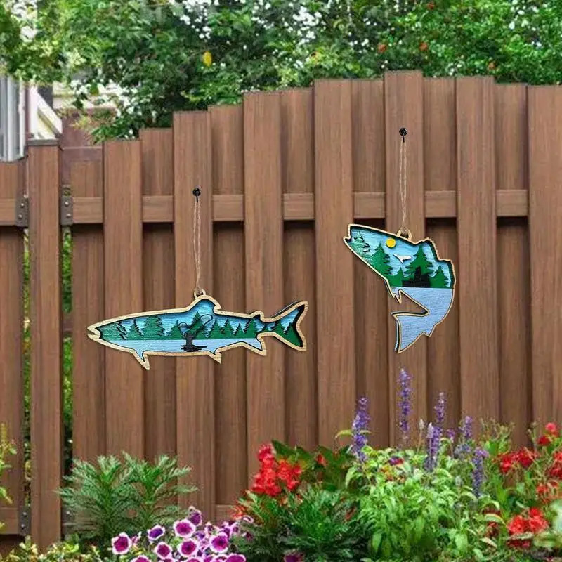 Adornos de peces de madera rústica, arte de pared, decoración de peces de tiburón de madera, decoración de cabaña costera, adornos para el hogar de campo