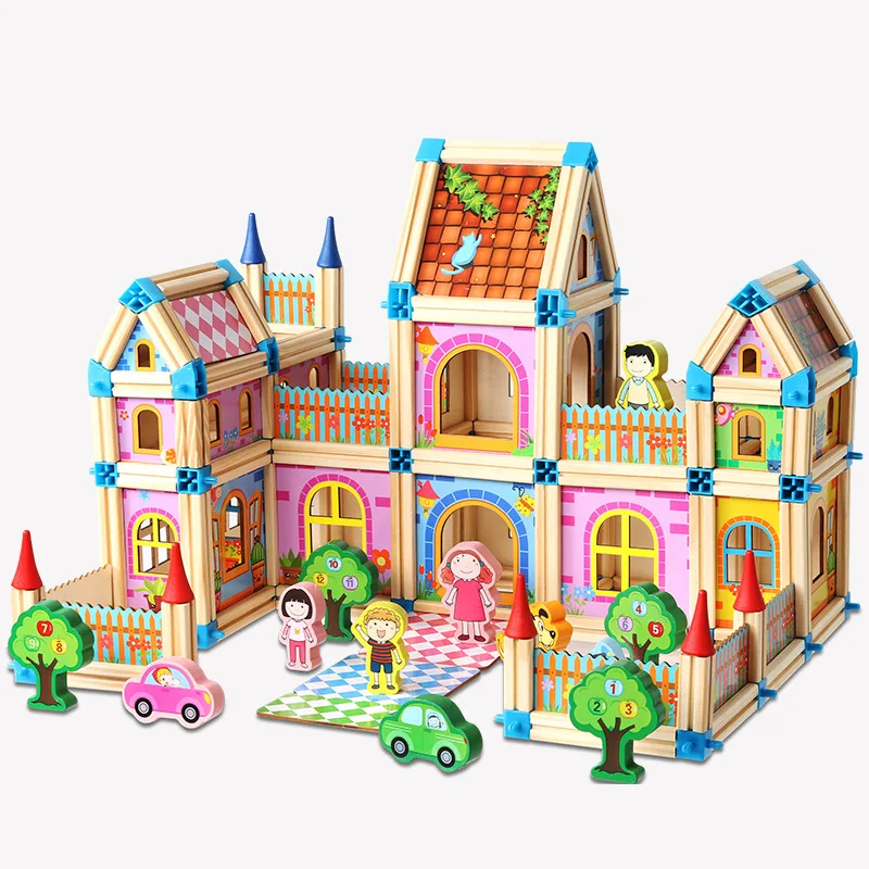 Child Buildings Variety of Building Blocks Wooden Three-dimensional Mosaic Model Castle Parent-child Interactive Educational Toy