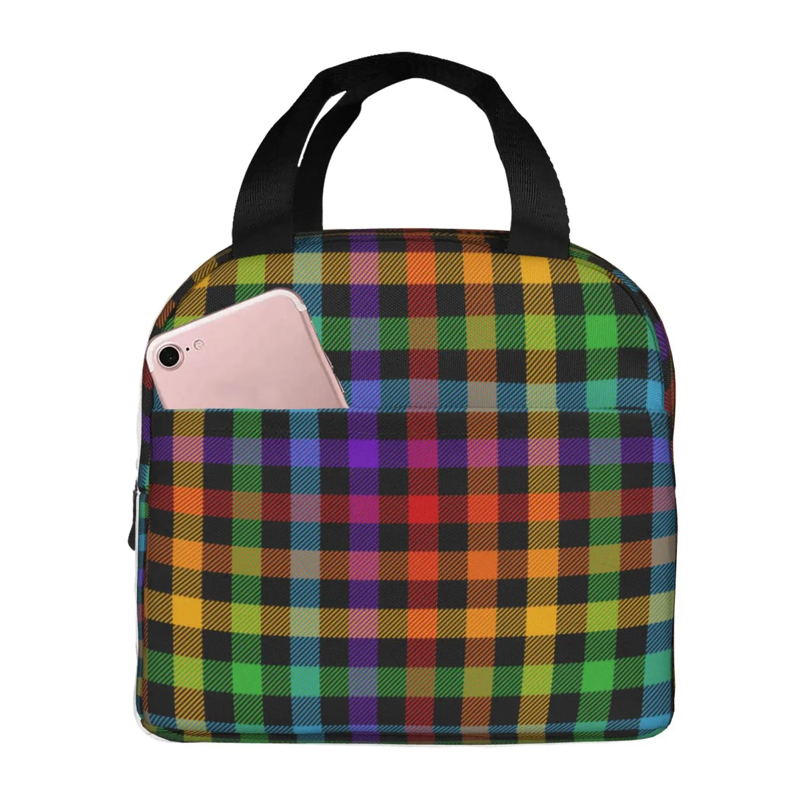 Colorful Checkered Pattern Lunch Box Waterproof Thermal Cooler Food Insulated Lunch Bag Kids for Kids Portable Picnic Tote Bags