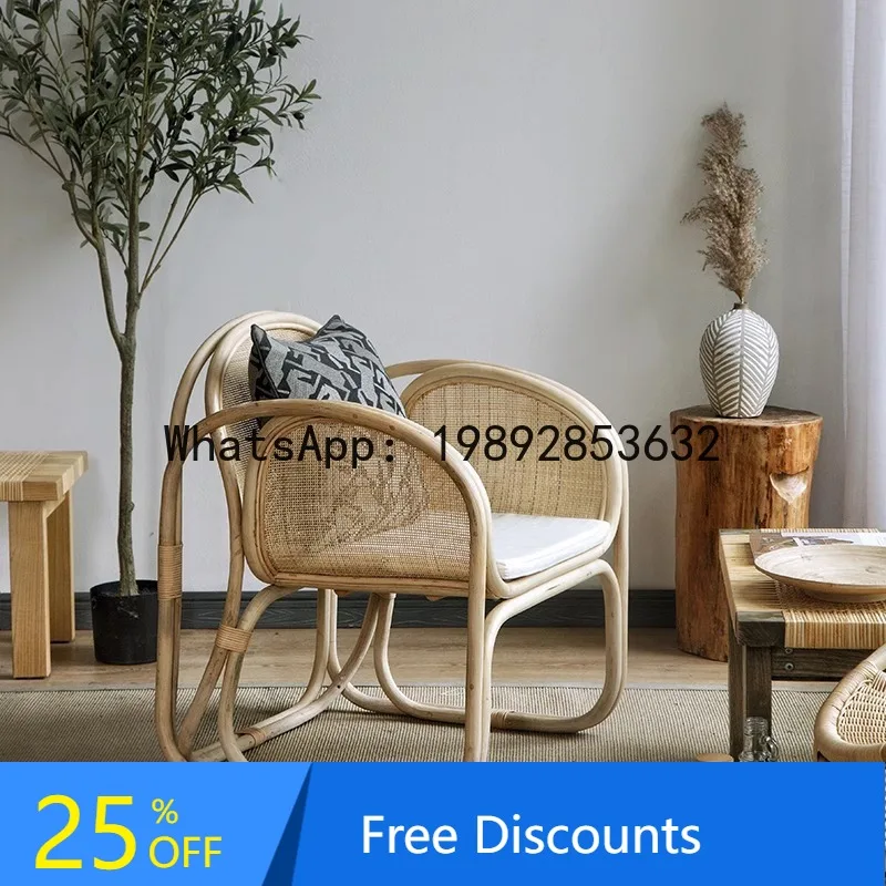 YFY New Chinese Style Sofa Chair Indonesian Rattan Pure Handmade Wabi-Sabi Homestay High-End Single Sofa Chair