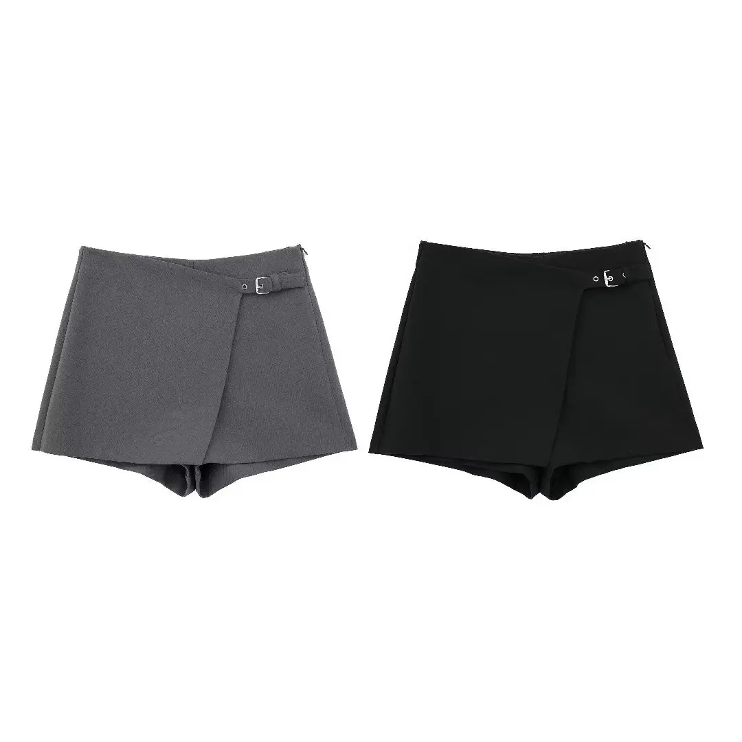 Asymmetric Shorts Skirts with Tab for Women, High Waist, Side Zipper, Female Skort, Fashion