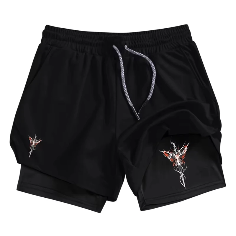 

Creative Animation Pattern Printing 2-in-1 Double-layer Running Sports Fitness Shorts Outdoor Casual Men's Quick-drying Pants