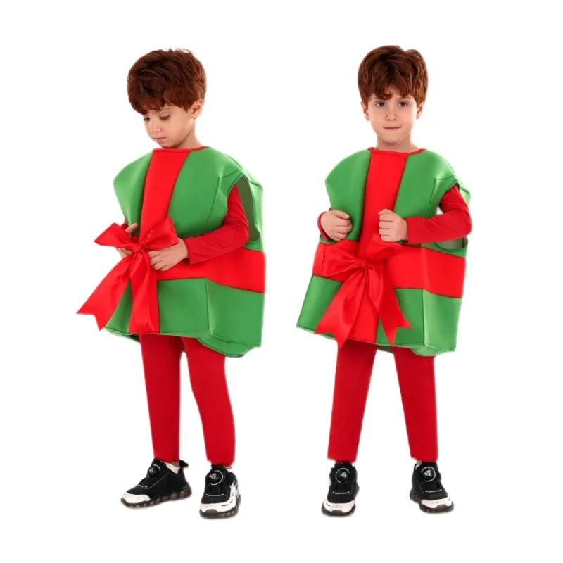 

Christmas Santa Gift Box Costume Children Festive Dress Up Set Role Playing Props Kid Party Stage Performance Holiday Outfit
