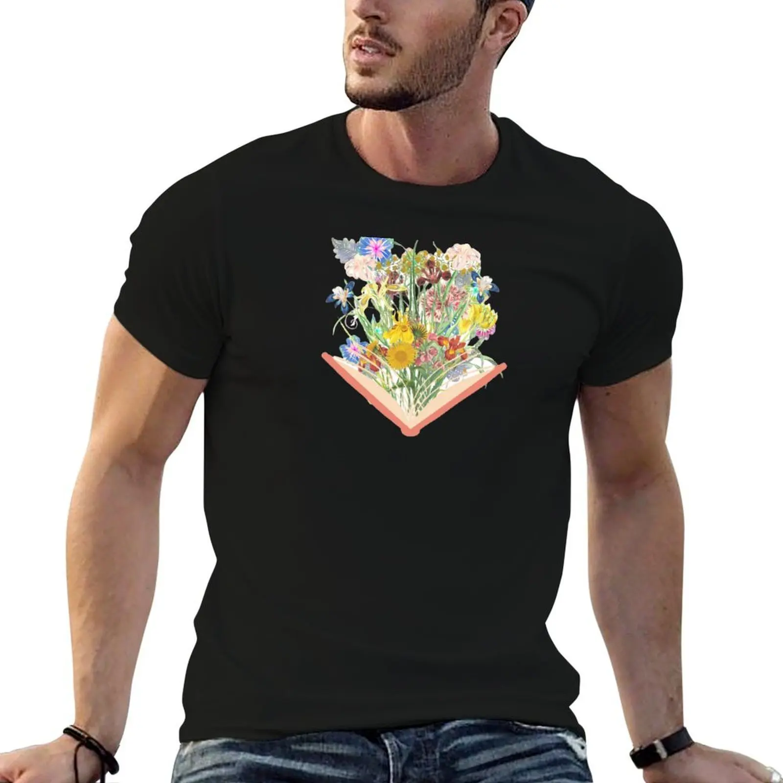 Blooming books T-Shirt man t shirt cotton black cotton t-shirt plain for man package funny t shirts dark humor T-shirt