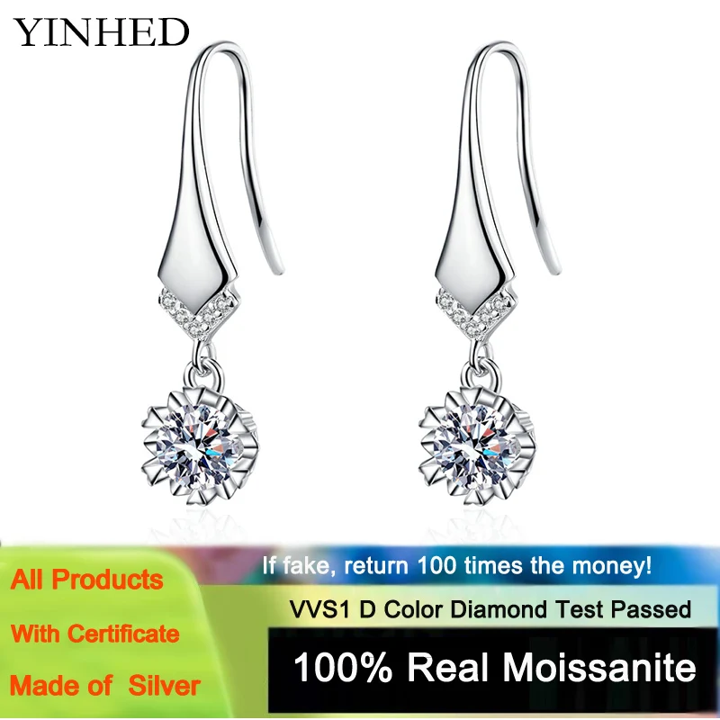 

YINHED Elegant and Dignified Temperament Earrings Solid 925 Sterling Silver 0.5CT/1.0CT Moissanite Drop Earrings for Women Gift