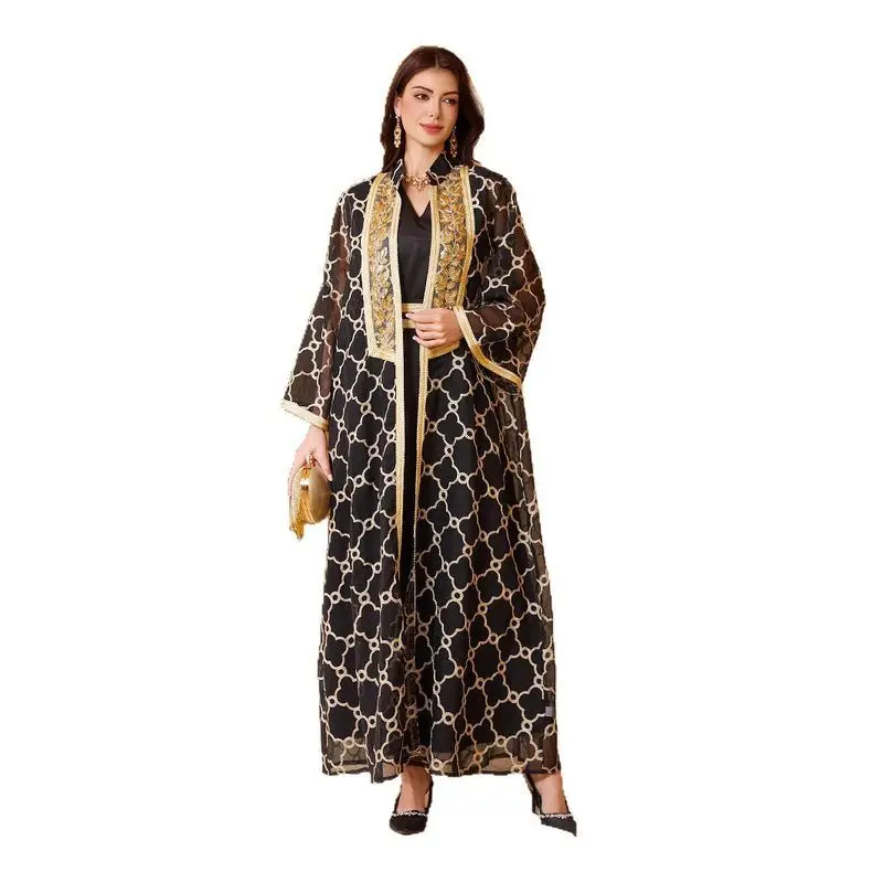 Pesado bordado Me Patchwork ouro renda muçulmano conjunto de duas peças NC40 produto mais vendido transfronteiriço verão 2025 feminino Fas...