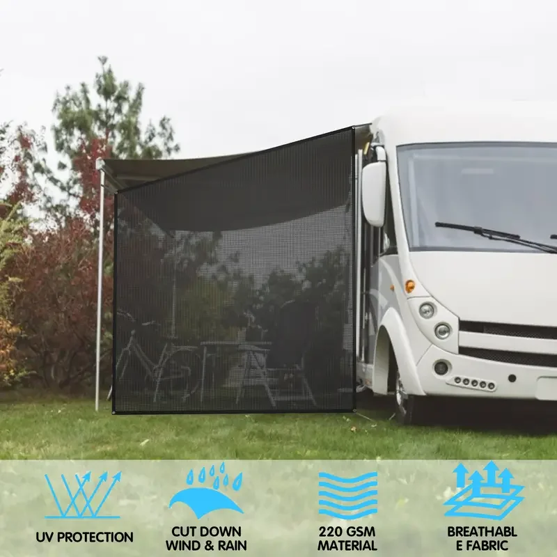 9' X 7'RV Awning Side Shade Black Mesh Privacy Screen Sunshade Window Sunshades Sunblock Shade Camping With Complete Kits