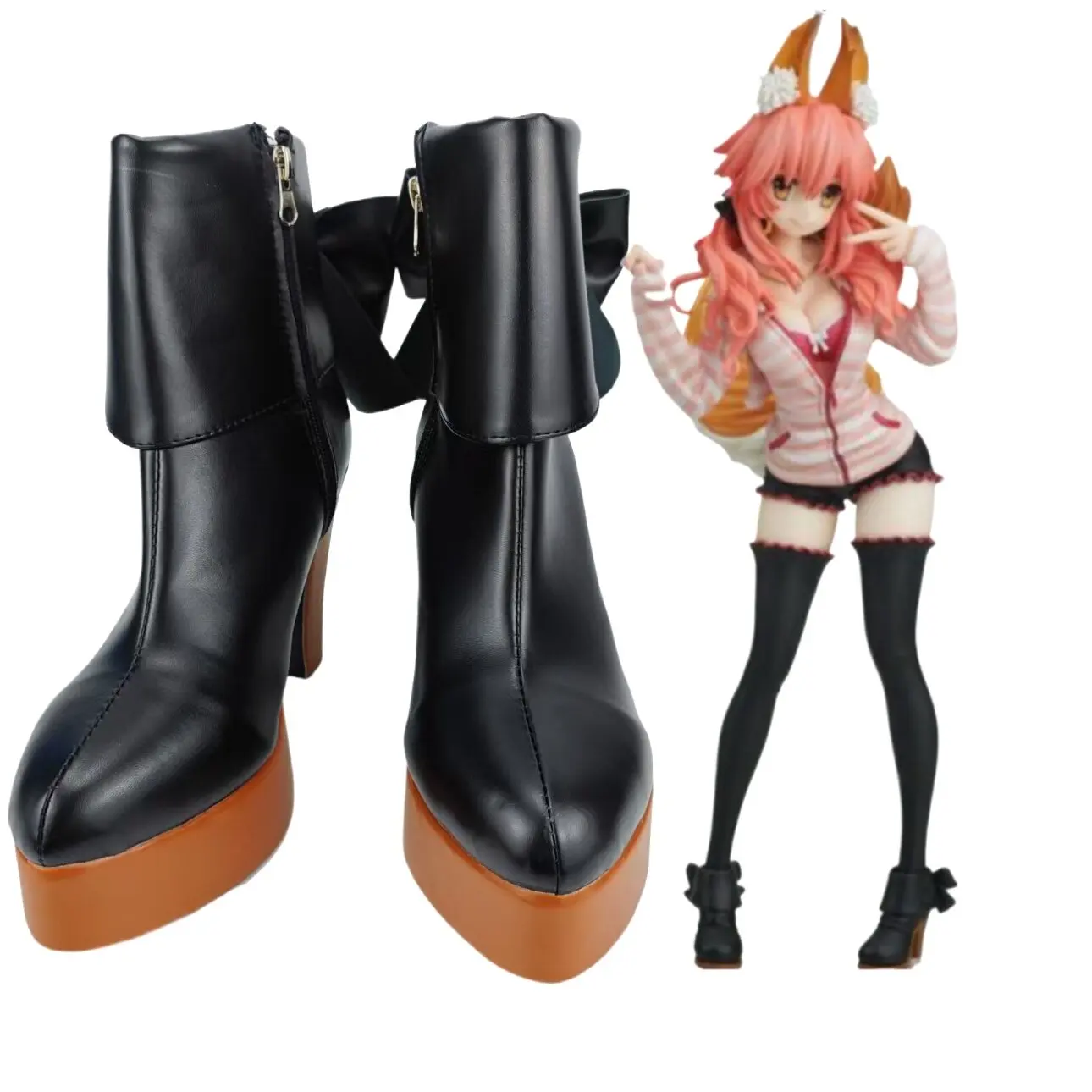 

Tamamo no Mae Cosplay Shoes Fate Extra CCC Black Boots Custom Made Any Size