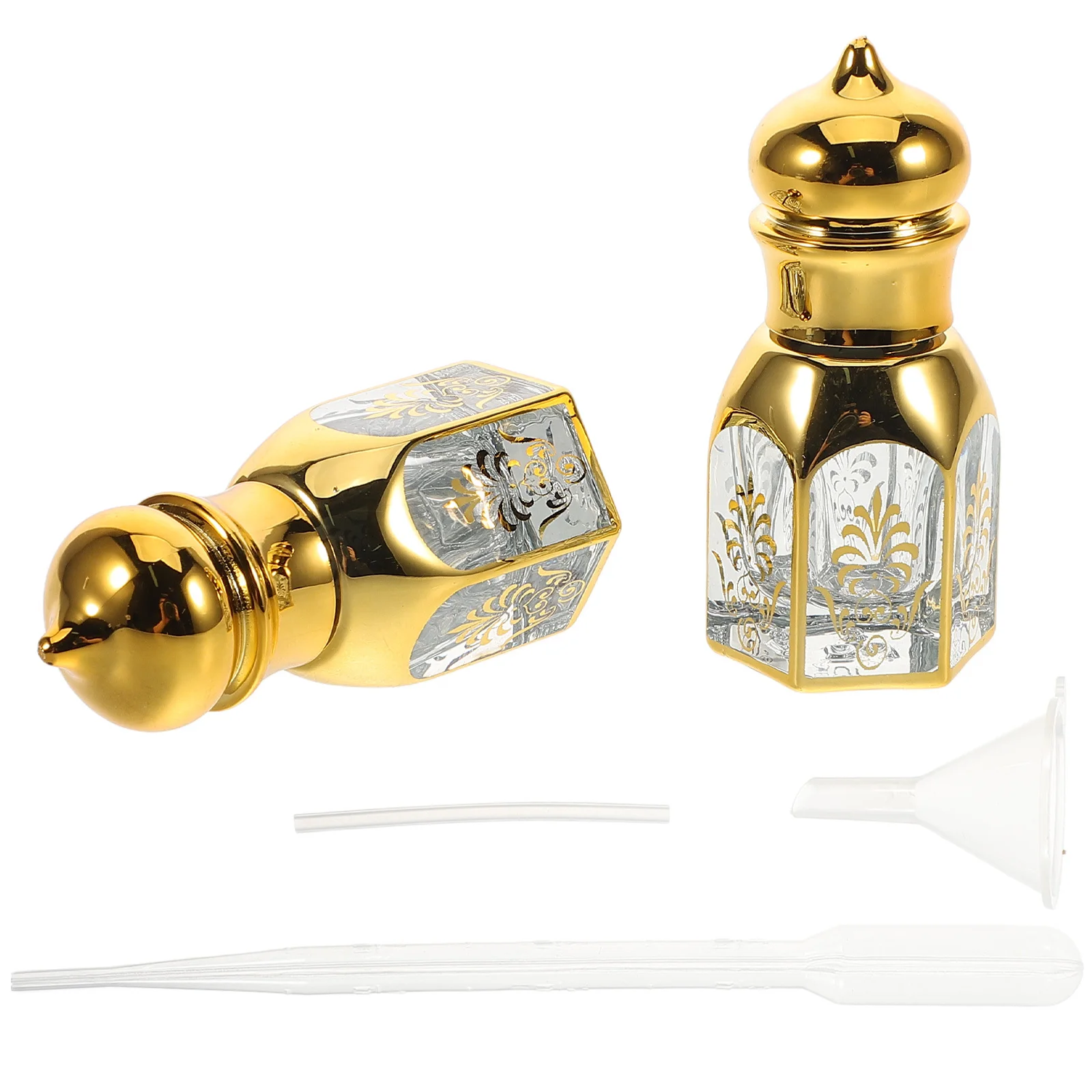 

2Pcs Vintage Essential Oil Roller Bottles Gold Embossed Glass Refillable Travel Perfume Bottles Leakproof Roll on Sample Vials