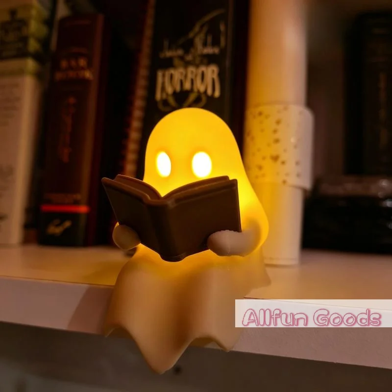 [TG835]Halloween Party Decoration Favors Cute Ghost Reading Book Lamp Desktop Ornament For Bedroom Kids Gift
