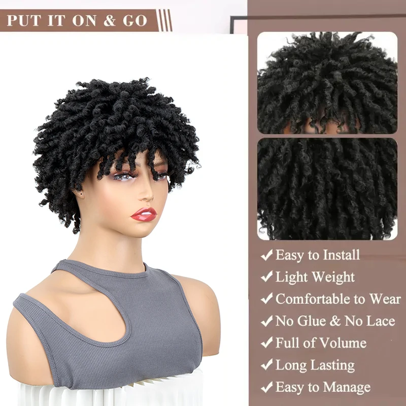 الاصطناعية قصيرة شعر مستعار Dreadlock الأفرو مجعد تويست شعر مستعار فو Locs شعر مستعار غريب مجعد Dreadlock للنساء الاستخدام اليومي