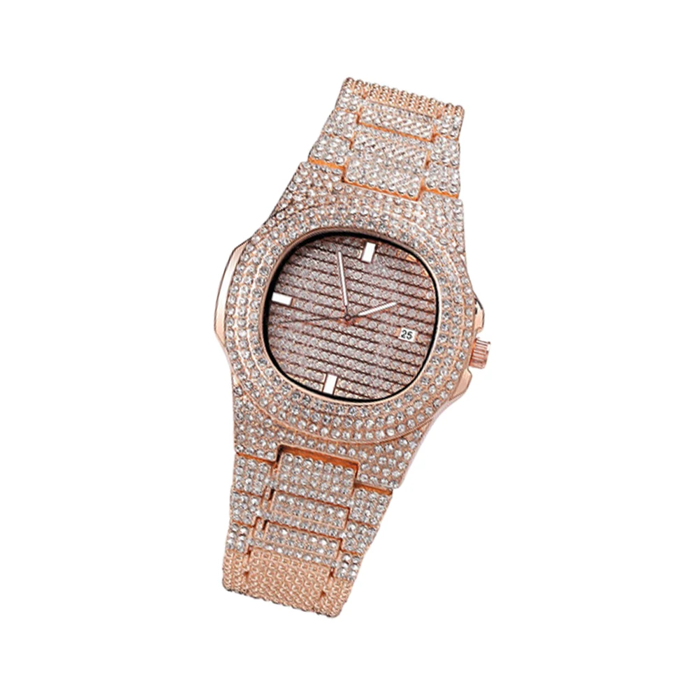 

Quartz Zircon Rhinestone Watch for Men Rose Wristwatch Elegant Reliable Timekeeping Perfect Gift for Wedding