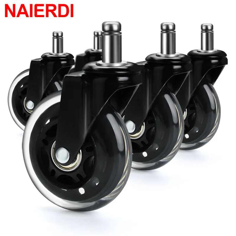 NAIERDI 5PCS Office Chair Caster Wheels 3 Inch Swivel Rubber Caster Wheels Replacement Soft Safe Rollers Furniture Hardware 